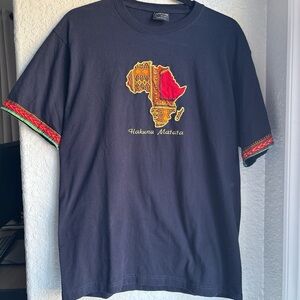 Vintage 90s Navy Hakuna Matata Africa Embroidered Tee Graphic Retro Shirt XL